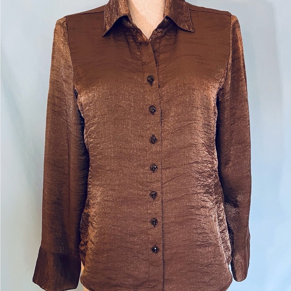 Habitat Tops - Habitat Shimmering Brown Button Down Blouse Sz. S